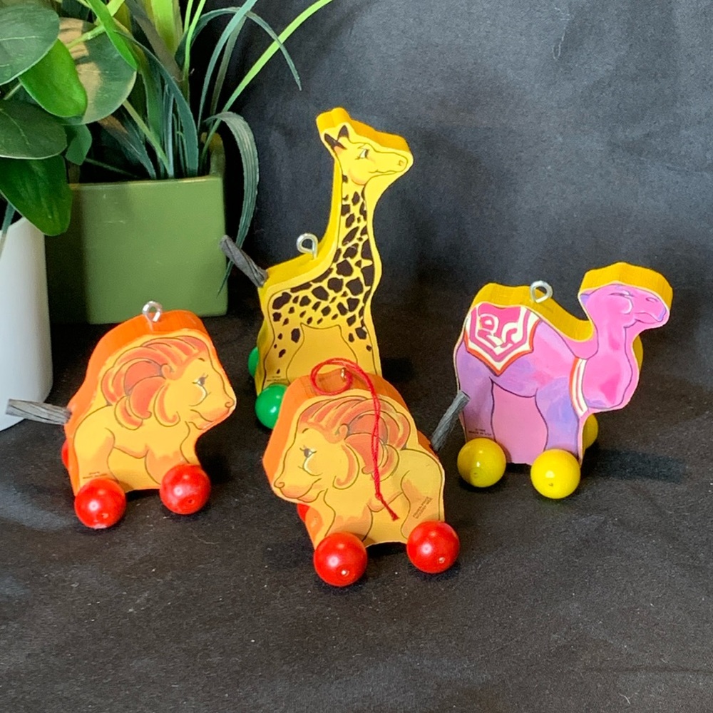 Vintage 1996 Fisher Price “Woodsy-Wee” zoo animals upcycled Christmas ornaments